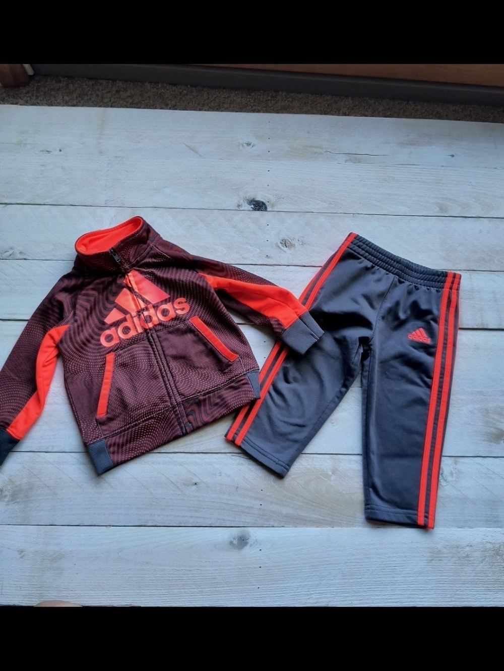 Adidas Boys Activewear Jogging Jacket Pants Outfit Gray Orange Size 12 Months